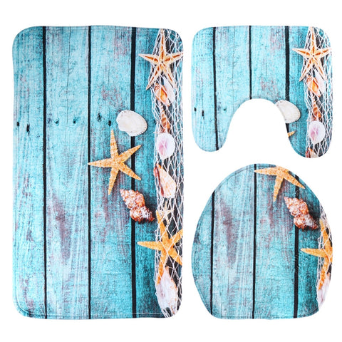 3pcs Bathroom Rug Set Non-slip Bath Mat Contour Lid Toilet Cover Rug