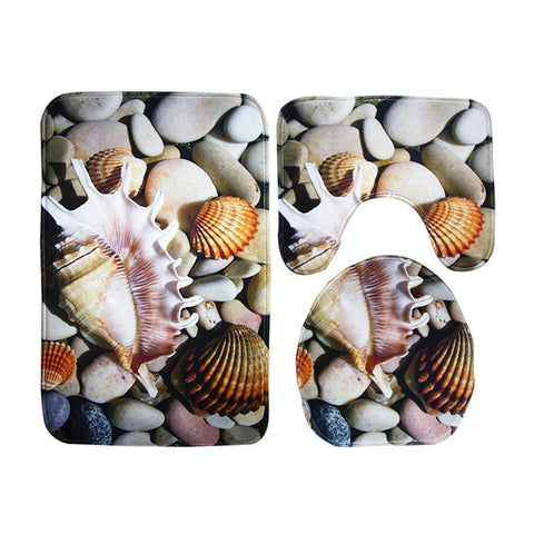 3pcs Bathroom Rug Set Non-slip Bath Mat Contour Lid Toilet Cover Rug