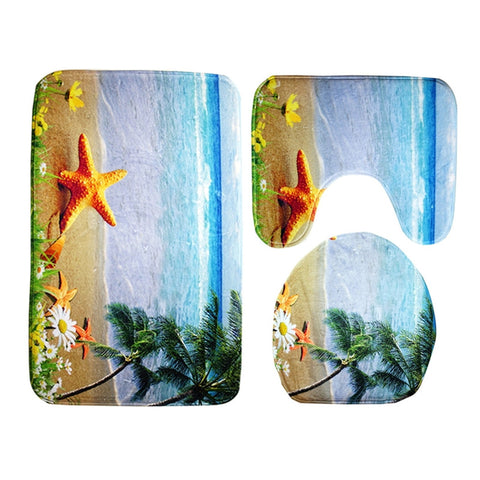 3pcs Bathroom Rug Set Non-slip Bath Mat Contour Lid Toilet Cover Rug