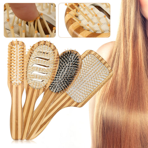 Bamboo Hair Brush Comb Hair care Anti-Static Paddle Handle Massage