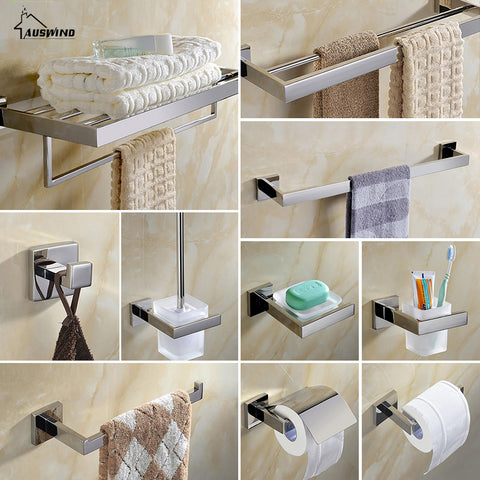 Stainless Steel Wall Mounted Smooth Bright Surface Chrome Steel Bathroom Towel Bar/Paper Holder/Robe Hook/Shelf
